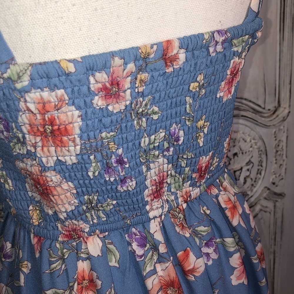 Pinup 50’s FairyCore Coastal Cowgirl Style Blue Floral Strap Dress Size XS - Picture 8 of 11